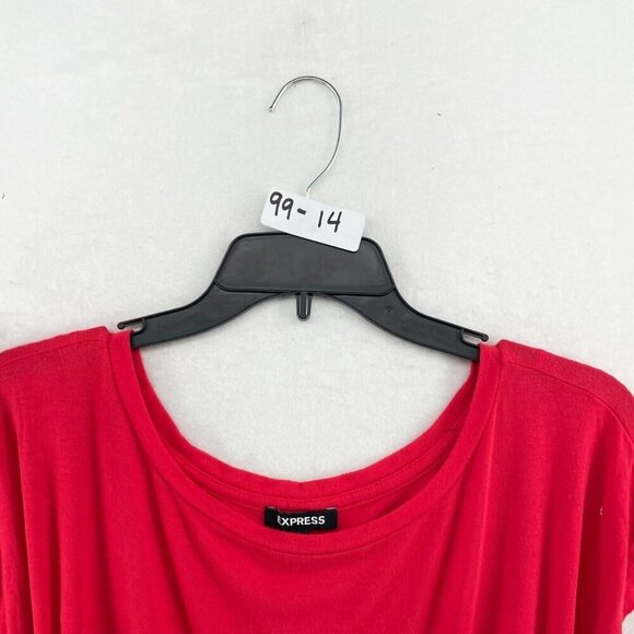 Express Top Women's Sz XS Red Round Neck Short Sleeve Stretch Long Back Pullover - Picture 11 of 11